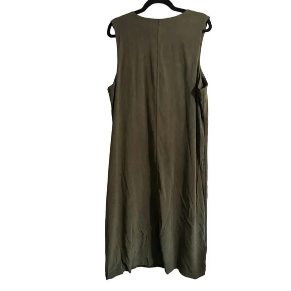 Christopher & Banks Maxi Dress Womens 16 Olive Green Round Neck Button Suede - Picture 3 of 10